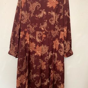 Vintage maroon paisley dress long sleeve sz L